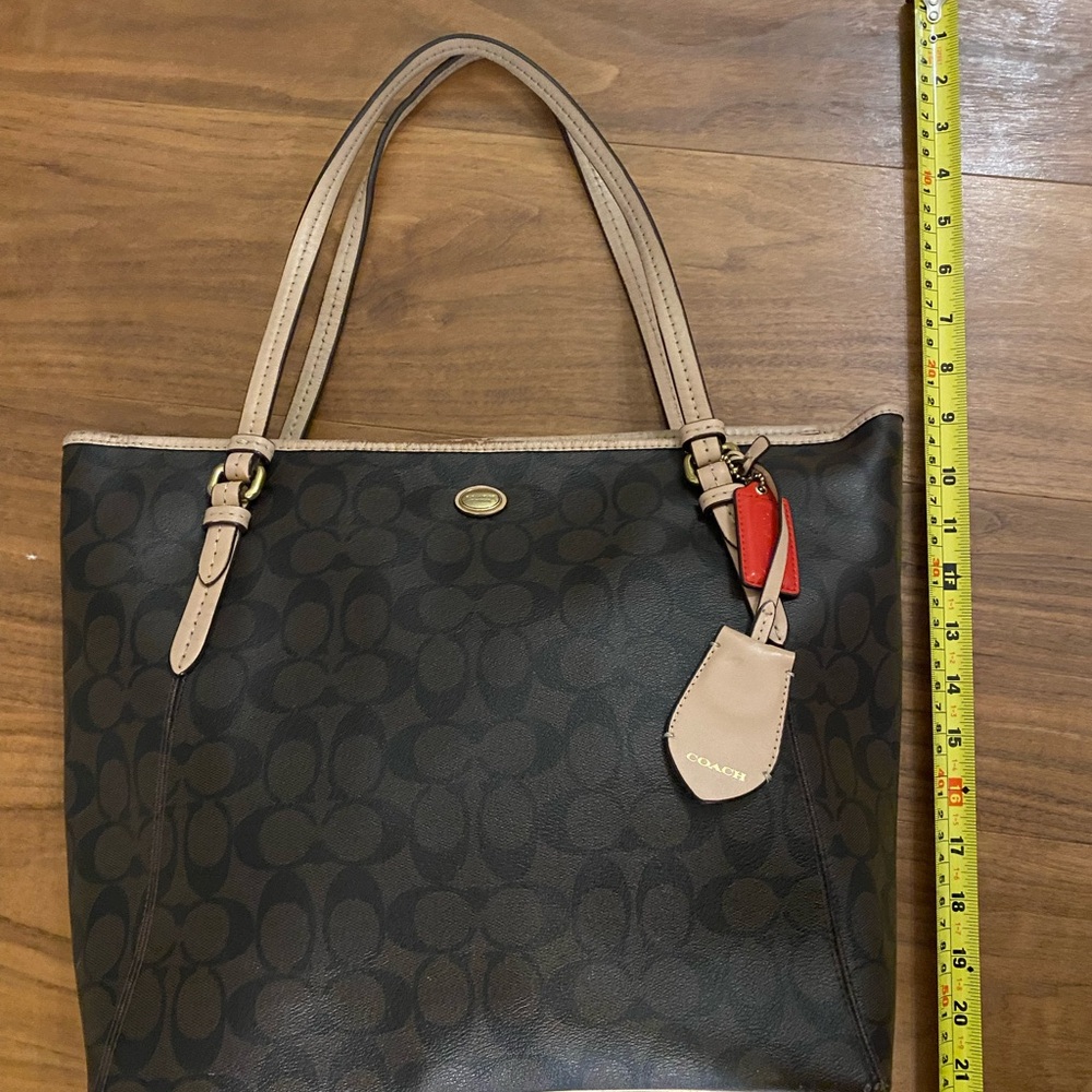 Coach Signature Brown Monogram Tote Tan Leather Shoulder Bag - Picture 5 of 16